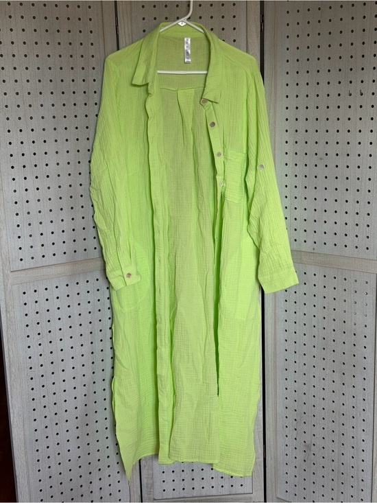 Dear Scarlett Dresses & Skirts - Linen-Texture Long Sleeve Maxi Dress in Neon Lime